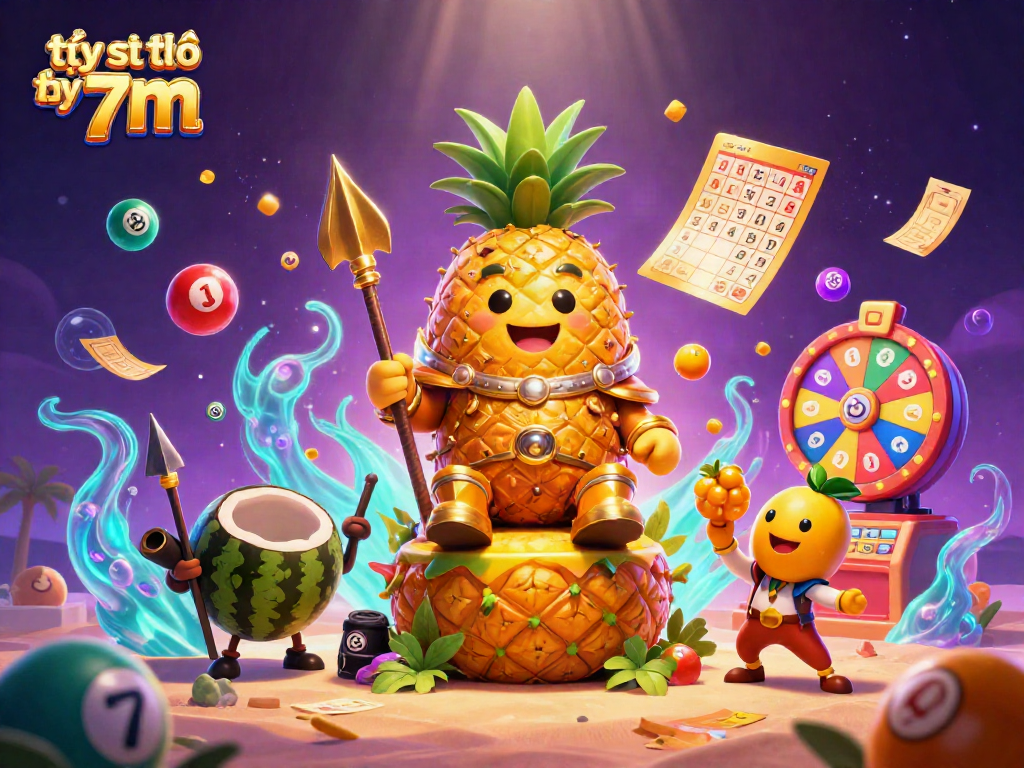 Engage with tỷ số trực tuyến 7m through vibrant 3D casino illustration featuring a tropical theme and lively game elements.