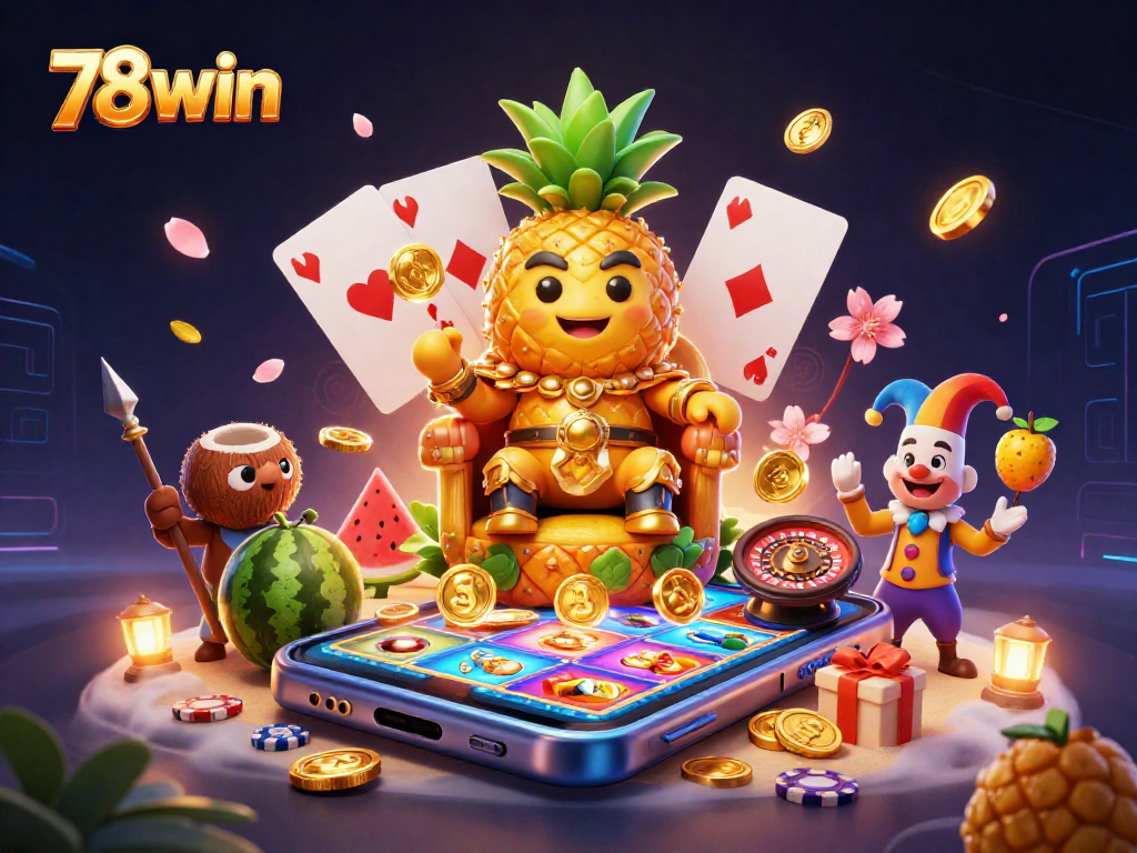Experience the excitement of 78win with vibrant casino elements and engaging characters in a dynamic scene.