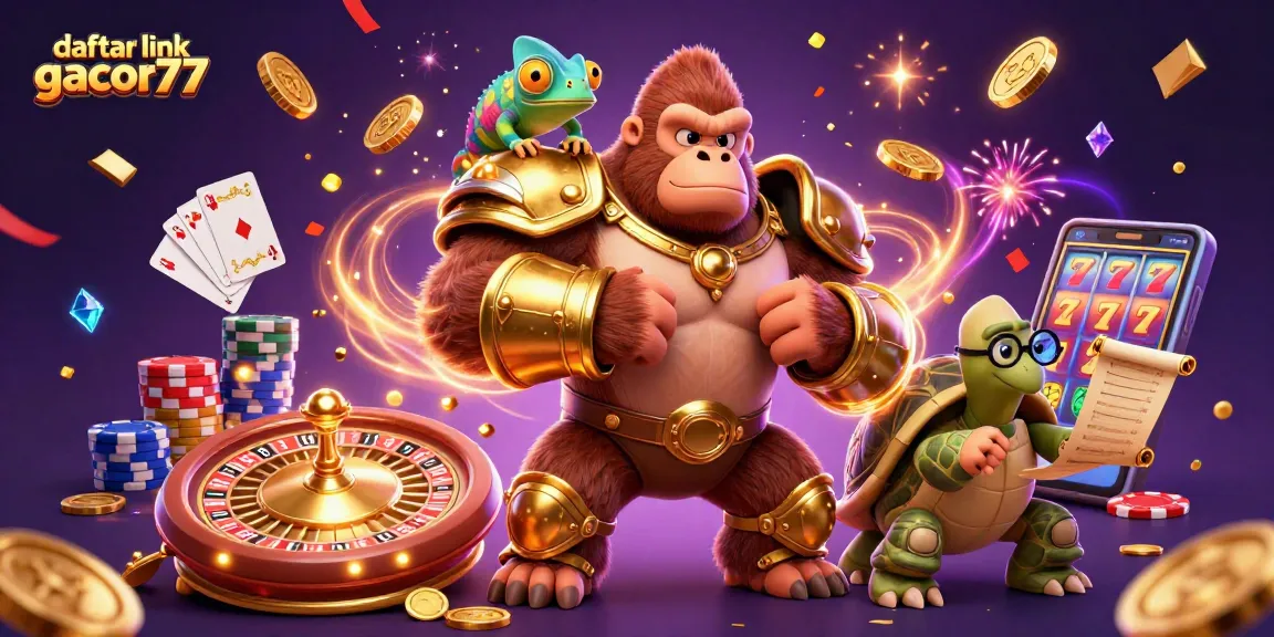 Join the action with daftar link gacor77, featuring a gorilla king and exciting casino elements.