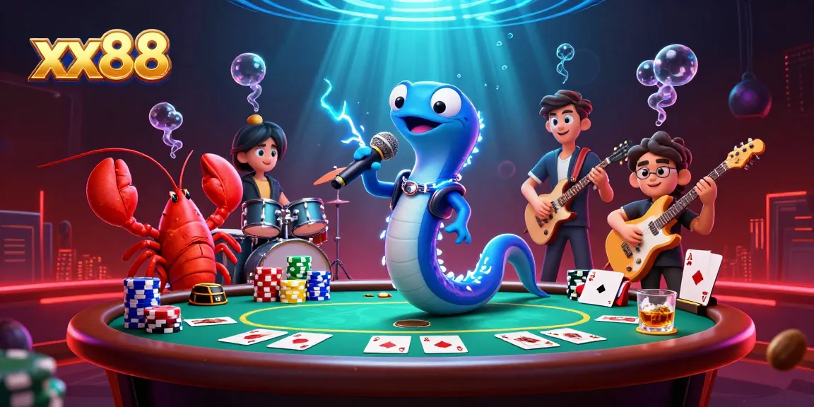 Engage in thrilling gameplay and vibrant atmosphere at xx88, with electric eel DJ performance and lively casino elements.