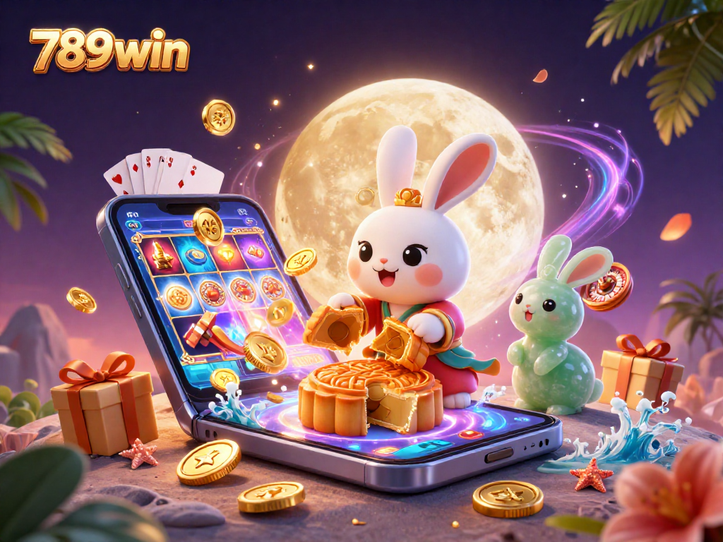 Experience excitement at 789win with vibrant slot games, coins, and cards in a dynamic casino scene.