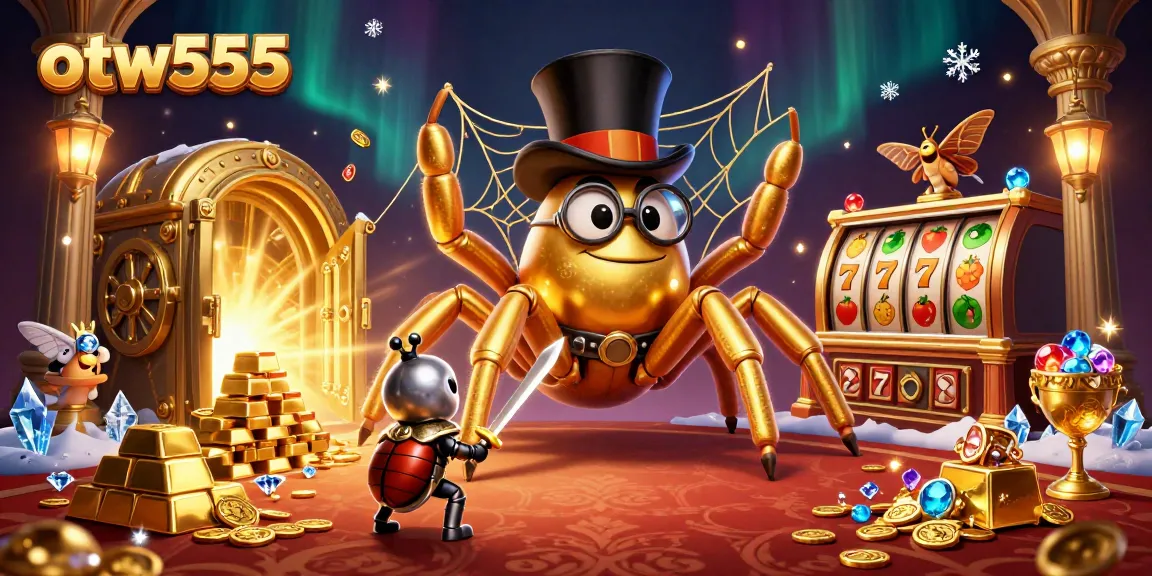 Experience excitement with otw555 as a giant tarantula weaves casino magic in a dazzling scene.