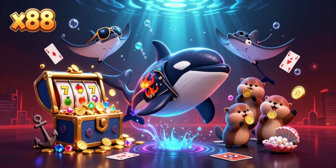 x88 offers thrilling slots adventure with cartoon characters celebrating wins in an underwater scene