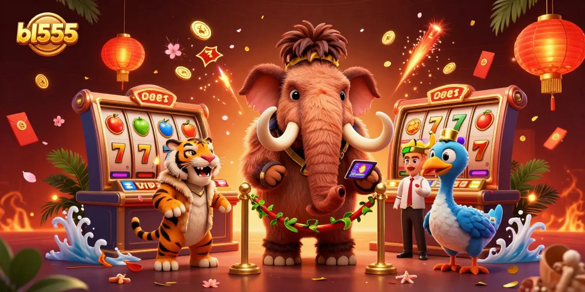 Experience excitement with bl555 as a woolly mammoth bouncer welcomes guests into a vibrant casino.