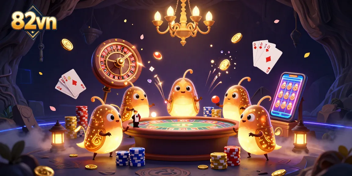 Experience exciting gambling action at 82vn with illuminated glowworms and vibrant casino elements.