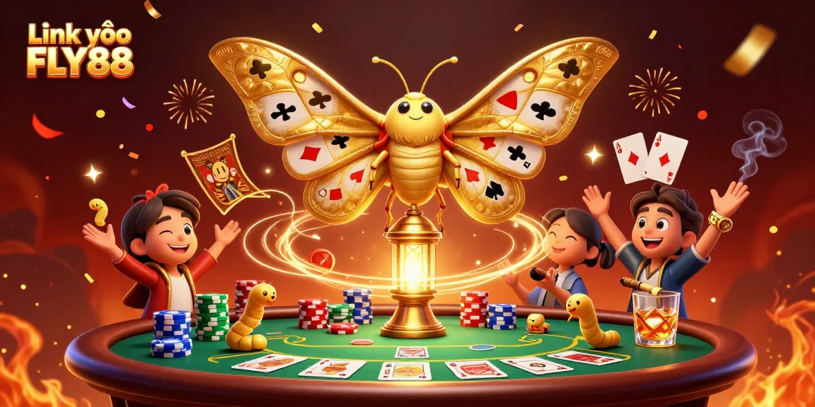 Engage with thrilling casino gameplay through Link vào FLY88 featuring vibrant card suits and poker chips.