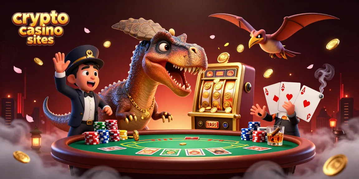 Scopri i migliori crypto casino sites con un pachycefalosauro che colpisce una slot machine dorata in un'illustrazione vivace.