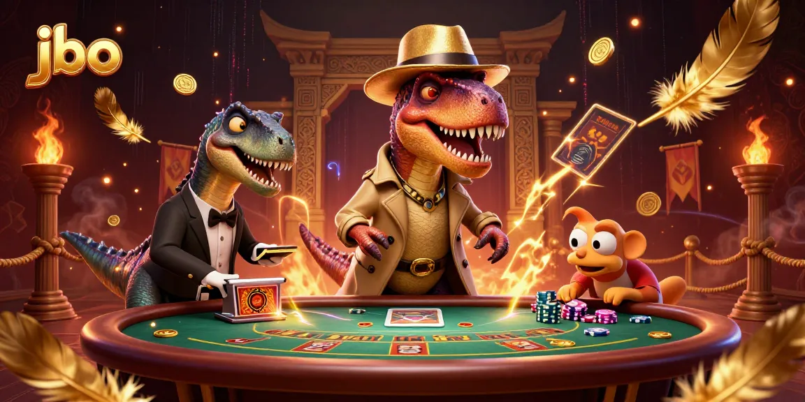 Win at jbo with enthusiastic velociraptor card counters and vibrant casino elements.