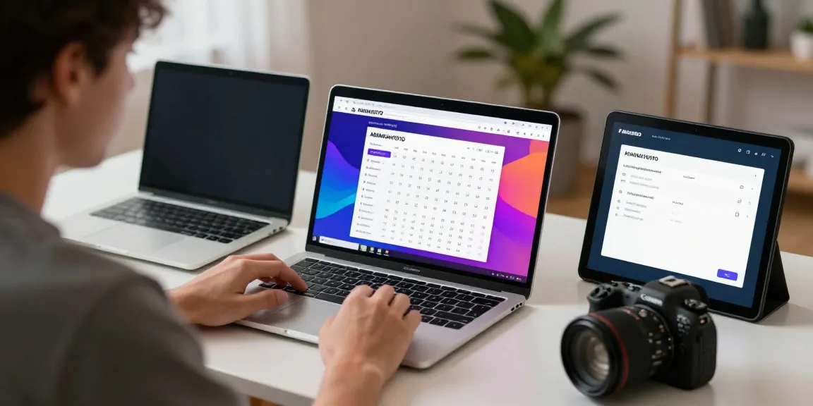 Engaged user analyzing togel online data on AMANAHTOTO website with a laptop and smartphone.