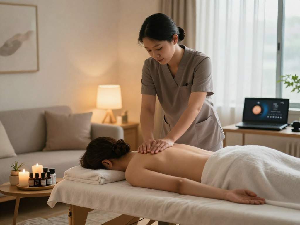 Experience a 송도출장마사지 in a serene home spa setting with soothing elements.