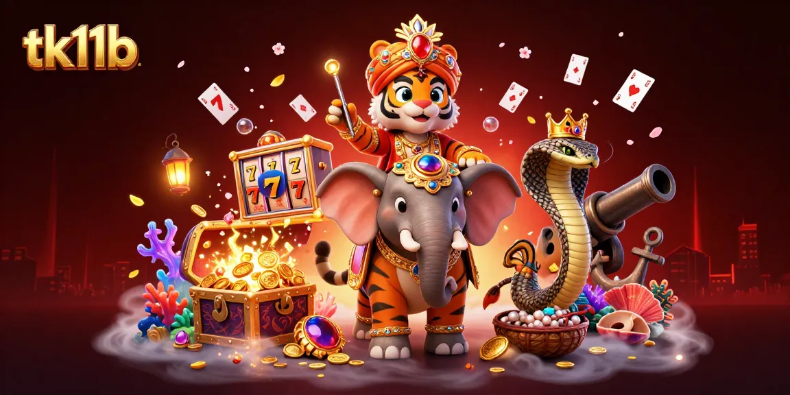Spin the reels at tk11b with a vibrant and dynamic 3D casino illustration.