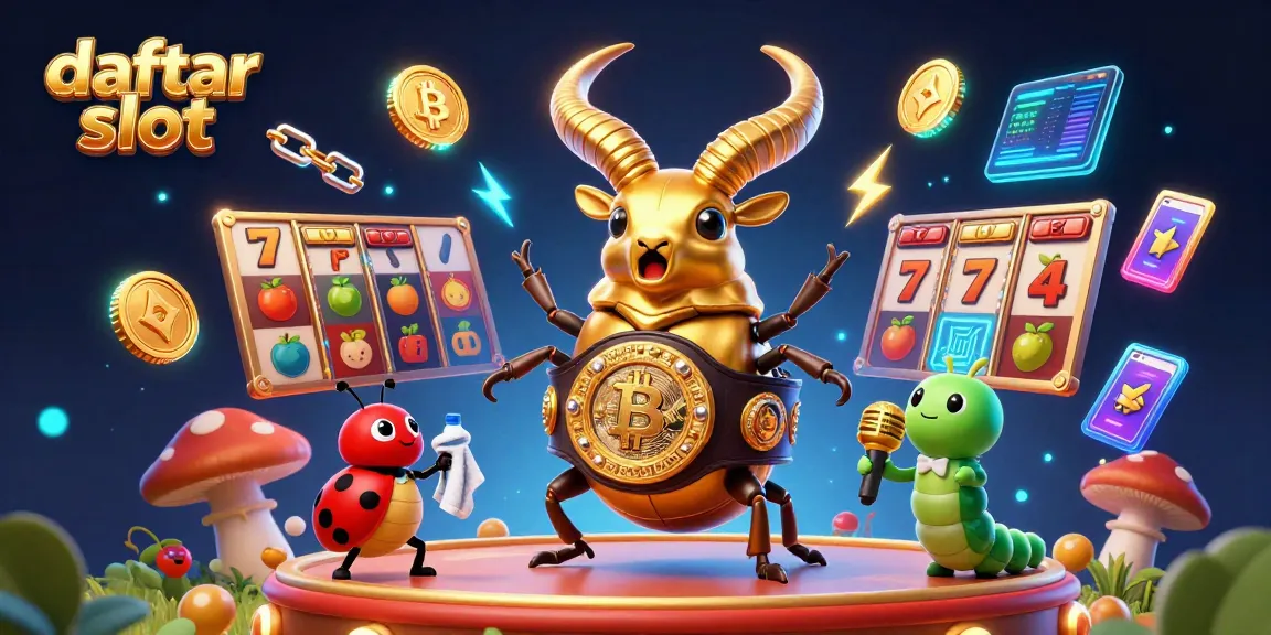 Daftar slot dengan gulungan mesin slot dan simbol keberuntungan serta karakter unik di arena pertarungan.