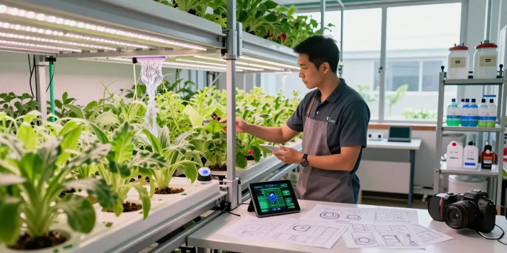 CIKA4D link highlighting innovative vertical farming solutions in a modern indoor agriculture facility.
