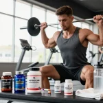 Active fitness enthusiast using Astera Shop products in a bright gym, focusing on weightlifting and training.