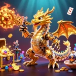 Immerse in the action with Link Sunwin as a golden dragon showcases thrilling slot games amid treasure