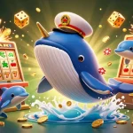 Betting big with Luckywin: 3D whale, narwhal, and dolphins in a vibrant casino scene.