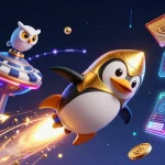 Experience the thrill of Go88 with a golden penguin and cosmic casino adventure.