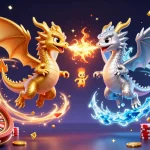 Experience dynamic gambling adventures at 8day with intertwined dragons, coins, and a roulette wheel.