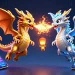 Engage with the vibrant iwin gaming scene featuring dynamic dragons and casino elements.