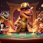 Win at jbo with enthusiastic velociraptor card counters and vibrant casino elements.