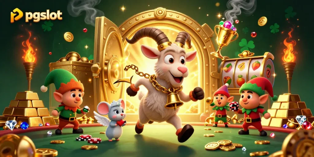 Experience thrilling PGSlot action with festive characters and magical casino elements.