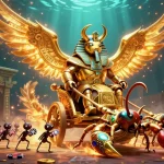 Engage with shbet2026 in a stunning 3D casino scene featuring a colossal golden scarab beetle and gambling elements.