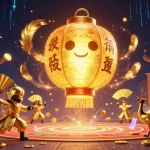Engage in ty le keo nha cai excitement with a golden lantern spirit illuminating a vibrant casino scene.