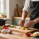 Cooking ingredients with สล็อตเว็บตรง enhancing healthy recipes in a warm kitchen.