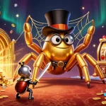 Experience excitement with otw555 as a giant tarantula weaves casino magic in a dazzling scene.