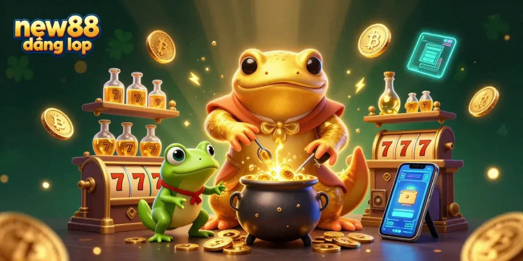 Experience new88 đăng nhập with this vibrant casino scene featuring gold coins and games.