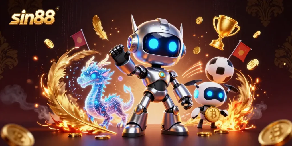 Betting big on sin88 with a vibrant 3D casino illustration showcasing fun characters and excitement.
